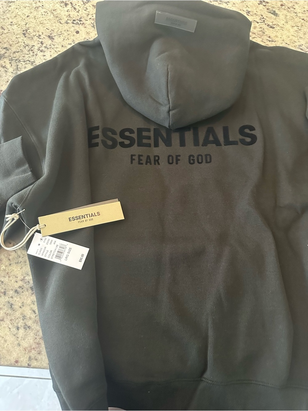 Fear of God ESSENTIALS Hoodie in Olive Green with Black Logo